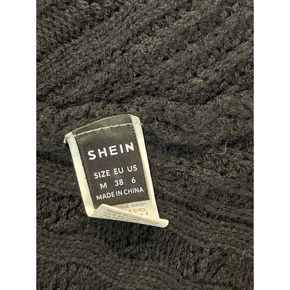 Shein Black Patterned Knit Angel Arm Open Bottom Sweater Medium Pre-owned - Picture 6 of 7